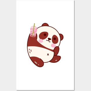 Panda Bear Drinking Bubble Tea Posters and Art